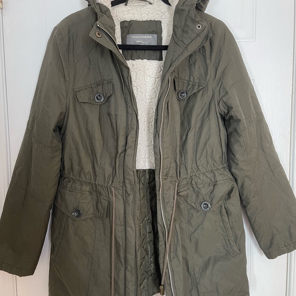 Denver Hayes Olive Green Sherpa Lined Jacket with Hood